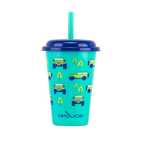 Reduce GoGo's 12 oz Cup Set, 5 Pack – Plastic Cups with Straws and Lids – Dishwasher Safe, BPA Free – 5 Fun Designs, Wild