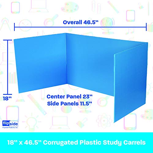 Flipside Products - 18" x 46.5" Blue Premium Corrugated Plastic Study Carrel, 12 Pack