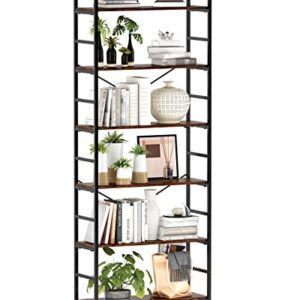 CosyStar 6-Tier Adjustable Tall Bookcase, Rustic Wood and Metal Standing Bookshelf, Industrial Vintage Book Shelf Unit, Open Back Modern Office Bookcases