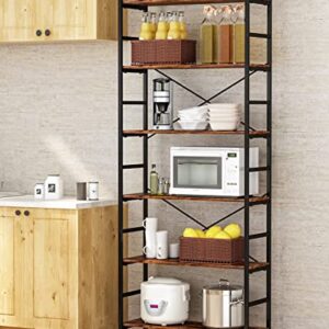 CosyStar 6-Tier Adjustable Tall Bookcase, Rustic Wood and Metal Standing Bookshelf, Industrial Vintage Book Shelf Unit, Open Back Modern Office Bookcases