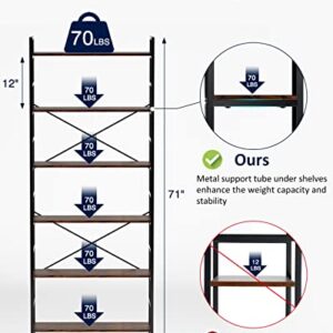 CosyStar 6-Tier Adjustable Tall Bookcase, Rustic Wood and Metal Standing Bookshelf, Industrial Vintage Book Shelf Unit, Open Back Modern Office Bookcases