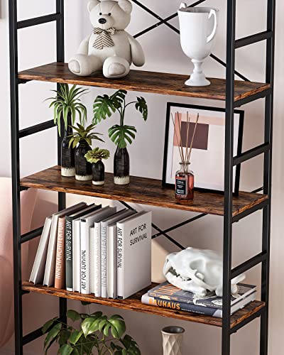 CosyStar 6-Tier Adjustable Tall Bookcase, Rustic Wood and Metal Standing Bookshelf, Industrial Vintage Book Shelf Unit, Open Back Modern Office Bookcases