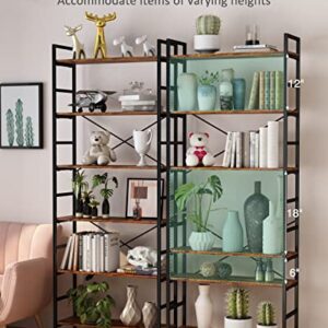 CosyStar 6-Tier Adjustable Tall Bookcase, Rustic Wood and Metal Standing Bookshelf, Industrial Vintage Book Shelf Unit, Open Back Modern Office Bookcases