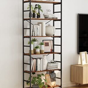 CosyStar 6-Tier Adjustable Tall Bookcase, Rustic Wood and Metal Standing Bookshelf, Industrial Vintage Book Shelf Unit, Open Back Modern Office Bookcases