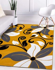 luxe weavers 9242 victoria modern yellow floral area rug 5x7, medium pile, stain-resistant rug