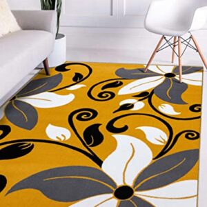 LUXE WEAVERS 9242 Victoria Modern Yellow Floral Area Rug 5x7, Medium Pile, Stain-Resistant Rug