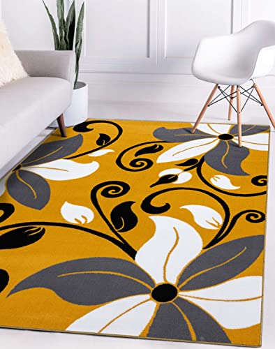 LUXE WEAVERS 9242 Victoria Modern Yellow Floral Area Rug 5x7, Medium Pile, Stain-Resistant Rug