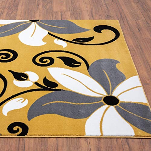 LUXE WEAVERS 9242 Victoria Modern Yellow Floral Area Rug 5x7, Medium Pile, Stain-Resistant Rug