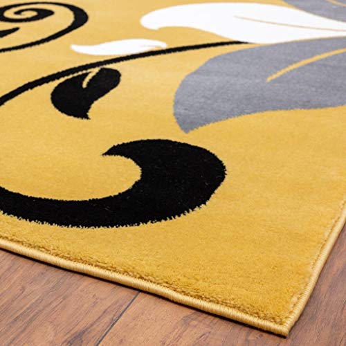 LUXE WEAVERS 9242 Victoria Modern Yellow Floral Area Rug 5x7, Medium Pile, Stain-Resistant Rug