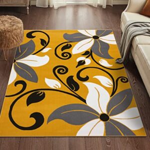 LUXE WEAVERS 9242 Victoria Modern Yellow Floral Area Rug 5x7, Medium Pile, Stain-Resistant Rug