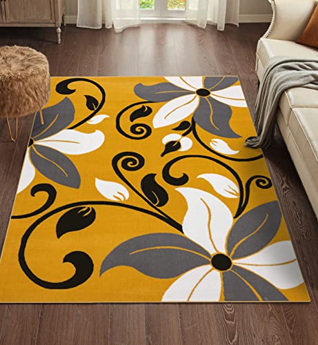 LUXE WEAVERS 9242 Victoria Modern Yellow Floral Area Rug 5x7, Medium Pile, Stain-Resistant Rug