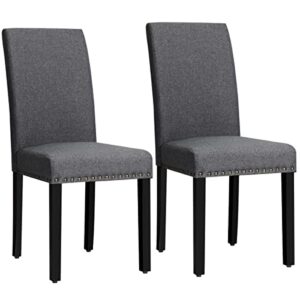 giantex upholstered dining chairs set of 2, fabric side chairs with wood legs, soft padded seat, nailhead trim, armless parsons dining chair, ideal for dining room, kitchen, living room, dark grey