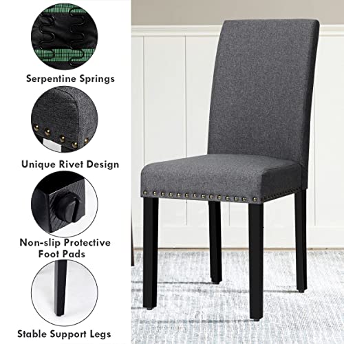 Giantex Upholstered Dining Chairs Set of 2, Fabric Side Chairs with Wood Legs, Soft Padded Seat, Nailhead Trim, Armless Parsons Dining Chair, Ideal for Dining Room, Kitchen, Living Room, Dark Grey