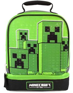 minecraft lunchbox creeper zip compartment green lunch bag one size