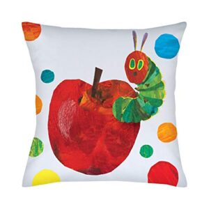 Eric Carle's Very Hungry Caterpillar Personalized Throw Pillow with Apple on White Removable Cover, Custom Name and Initial Printed, Official Licensed Product, 14x14