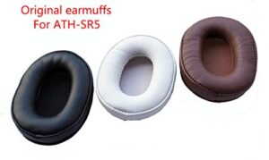 Replacement Leather Ear Pads (Original Earmuffs) Compatible with Audio-Technica ATH-SR5, ATH-SR5BT, ATH-MSR5 Headphones (Black)