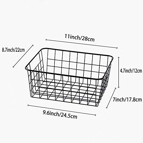 Aeggplant Kitchen Wire Baskets Farmhouse Decor Metal Food Storage Organizer, Household Refrigerator Bin with Built-in Handles for Cabinets,Pantry Set of 4 (Black)