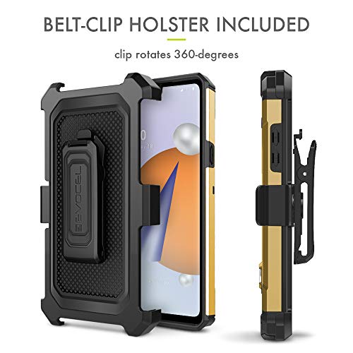 Evocel Explorer Series Pro Phone Case Compatible with LG Stylo 6 with Glass Screen Protector and Belt Clip Holster, Gold