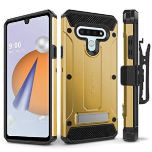 evocel explorer series pro phone case compatible with lg stylo 6 with glass screen protector and belt clip holster, gold