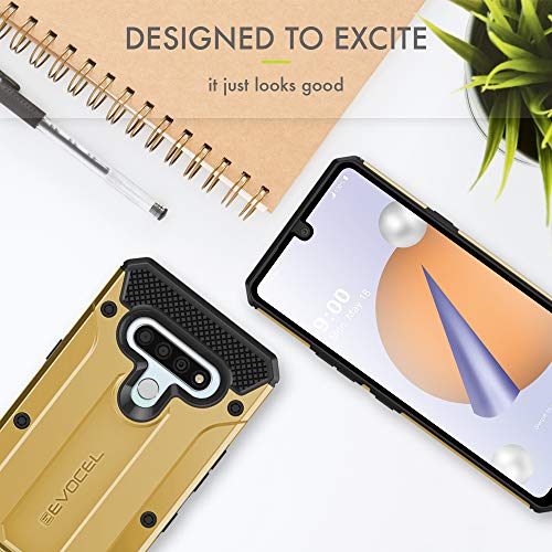 Evocel Explorer Series Pro Phone Case Compatible with LG Stylo 6 with Glass Screen Protector and Belt Clip Holster, Gold