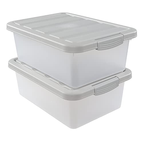 Inhouse 2 Packs Plastic Storage Box with Lids, 14 Quart Latching Bin