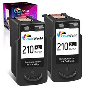 coloworld remanufactured 210xl black ink cartridge replacement for canon 210 pg-210xl use for canon pixma mx410 mx350 mp250 mp495 mx330 mx340 mp280 mp480 mp490 printer (2 black, 2 pack)