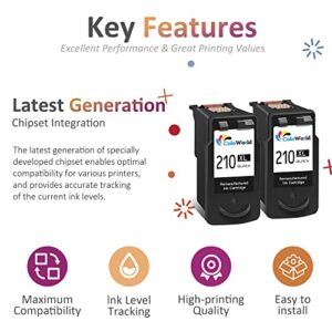 ColoWorld Remanufactured 210XL Black Ink Cartridge Replacement for Canon 210 PG-210XL Use for Canon Pixma MX410 MX350 MP250 MP495 MX330 MX340 MP280 MP480 MP490 Printer (2 Black, 2 Pack)