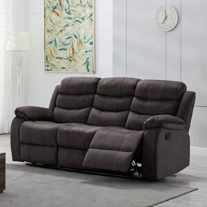 kingway modern fabric reclining 3 seat living rooms upholstered manual motion couches sofas, brown