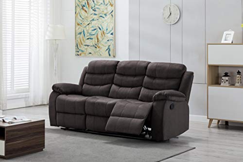 Kingway Modern Fabric Reclining 3 Seat Living Rooms Upholstered Manual Motion Couches Sofas, Brown