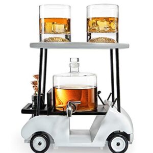 Golf Decanter Whiskey Decanter and 2 Whiskey Glasses - The Wine Savant, Golf Gifts for Both Men & Women, Golf Accessories, Golfer Gifts, Based on A Replica Golf Cart (850ml Decanter - 8 Ounce Glasses)
