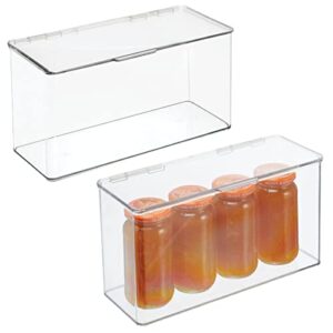mdesign kitchen pantry and fridge storage organizer box containers with hinged lid for shelves and cabinets - holds food, snacks, seasonings, and utensils - lumiere collection - 2 pack - clear