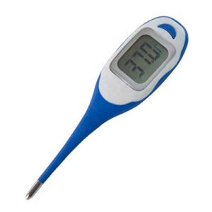 agri-pro veterinary thermometer. fast, accurate temperature readings for pets and livestock. large display. flexible tip. beeps when ready. memory recall. auto shut-off. water and shock resistant.