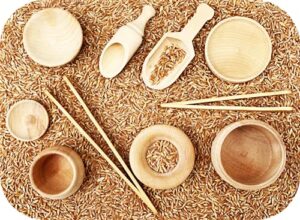 janok wooden sensory bin tools|usa made|sensory bin toys|toddler sensory bin|wooden scoops and tongs for transfer work and fine motor learning|montessori toys for toddlers|toys for kids