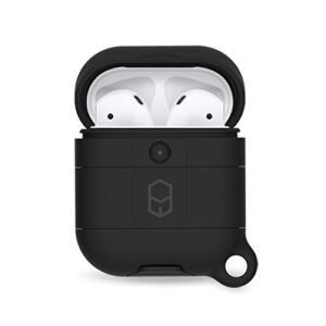 patchworks airpods generation 1 & 2 case [purepocket2 series] durable shockproof dust proof secure anti lost carabiner silicone case, black