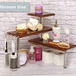 TESLYAR 3 Tier Corner Shelf Natural Solid Ash Wood Countertop Organizer Bookshelf Display Shelves Space Saving Rack for Living Room, Kitchen, Office