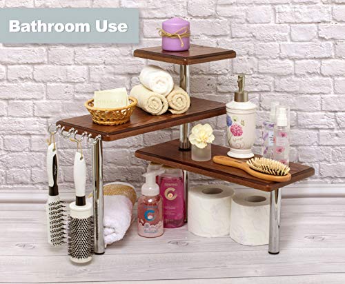 TESLYAR 3 Tier Corner Shelf Natural Solid Ash Wood Countertop Organizer Bookshelf Display Shelves Space Saving Rack for Living Room, Kitchen, Office