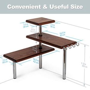 TESLYAR 3 Tier Corner Shelf Natural Solid Ash Wood Countertop Organizer Bookshelf Display Shelves Space Saving Rack for Living Room, Kitchen, Office