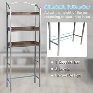 Giantex Over-The-Toilet Spacesaver 3-Tier W/Adjustable Shelves and Sturdy Metal, Easy Assembly Freestanding Bathroom Rack for Essentials Bathroom Storage Organizer Rack (Sliver)