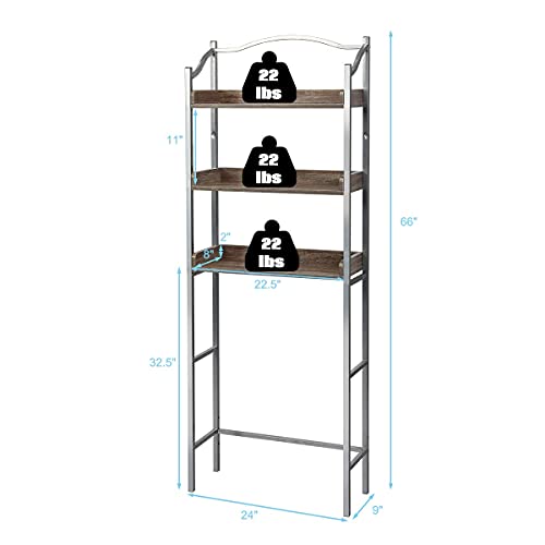 Giantex Over-The-Toilet Spacesaver 3-Tier W/Adjustable Shelves and Sturdy Metal, Easy Assembly Freestanding Bathroom Rack for Essentials Bathroom Storage Organizer Rack (Sliver)