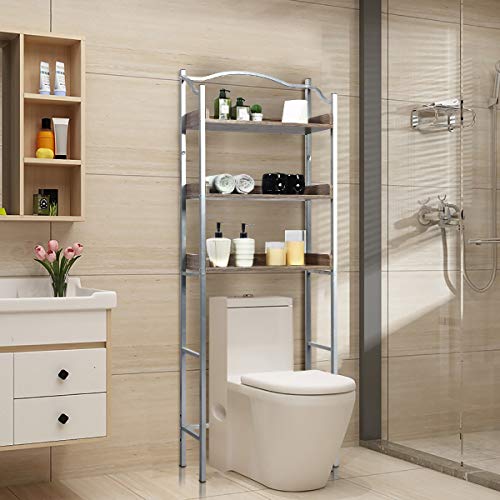 Giantex Over-The-Toilet Spacesaver 3-Tier W/Adjustable Shelves and Sturdy Metal, Easy Assembly Freestanding Bathroom Rack for Essentials Bathroom Storage Organizer Rack (Sliver)