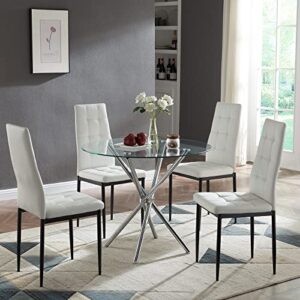 SICOTAS Glass Dining Table Round Kitchen Table with 4 Silver Chrome Legs,Modern Circle Dining Room Tables for 2 or 4,Small Dinner Table for Kitchen,Apartment, Small Spaces,35.4D x 29.5H,Clear