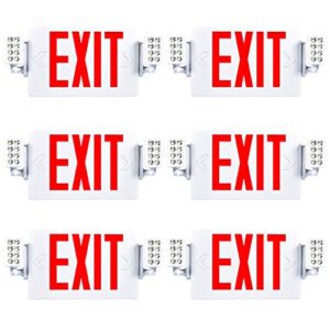 sunco led exit signs with emergency lights, double sided adjustable led emergency combo light with backup battery, hard wired, commercial grade, 120-277v, fire resistant (ul 94v-0) 6 pack