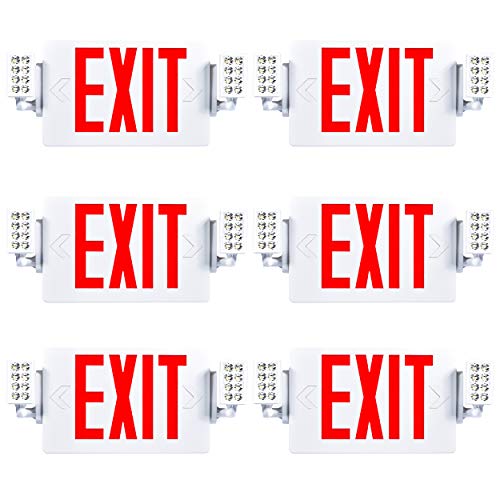 Sunco LED Exit Signs with Emergency Lights, Double Sided Adjustable LED Emergency Combo Light with Backup Battery, Hard Wired, Commercial Grade, 120-277V, Fire Resistant (UL 94V-0) 6 Pack