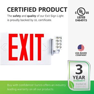 Sunco LED Exit Signs with Emergency Lights, Double Sided Adjustable LED Emergency Combo Light with Backup Battery, Hard Wired, Commercial Grade, 120-277V, Fire Resistant (UL 94V-0) 6 Pack