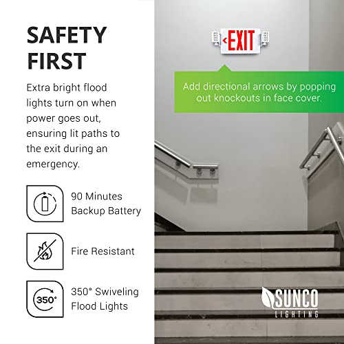 Sunco LED Exit Signs with Emergency Lights, Double Sided Adjustable LED Emergency Combo Light with Backup Battery, Hard Wired, Commercial Grade, 120-277V, Fire Resistant (UL 94V-0) 6 Pack