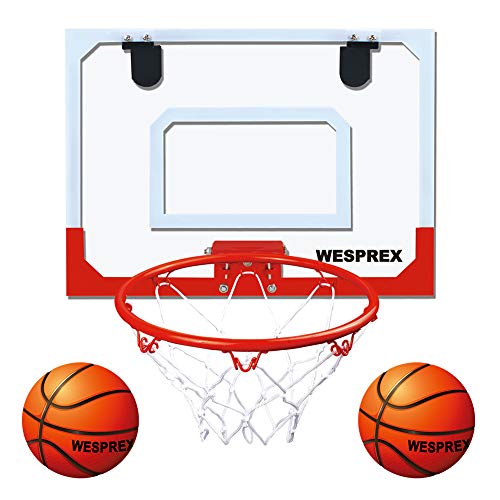 WESPREX Indoor Mini Basketball Hoop Set for Kids with 2 Balls, 16" x 12" Basketball Hoop for Door, Wall, Living Room, Office with Complete Accessories, Basketball Toy Gift for Boys and Girls - Red