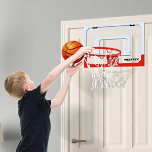 WESPREX Indoor Mini Basketball Hoop Set for Kids with 2 Balls, 16" x 12" Basketball Hoop for Door, Wall, Living Room, Office with Complete Accessories, Basketball Toy Gift for Boys and Girls - Red