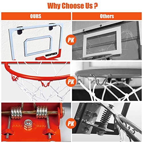 WESPREX Indoor Mini Basketball Hoop Set for Kids with 2 Balls, 16" x 12" Basketball Hoop for Door, Wall, Living Room, Office with Complete Accessories, Basketball Toy Gift for Boys and Girls - Red