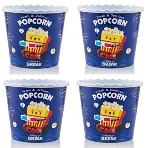 ononexpress modern style reusable plastic popcorn box / popcorn containers / popcorn bowls set for movie theater night - (bpa free - blue 4 pack-75 oz)