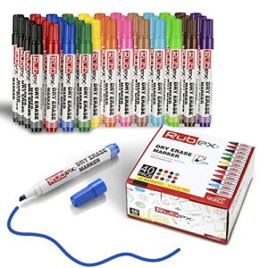 rubex dry erase marker, set of 40 colored chisel tip low-odor ink whiteboard erasable markers, supplies for school, teaching, office, home, classrooms & kids, bulk assorted pack